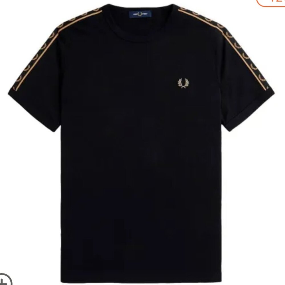 Mens Fred Perry Black Gold Taped Ringer Medium